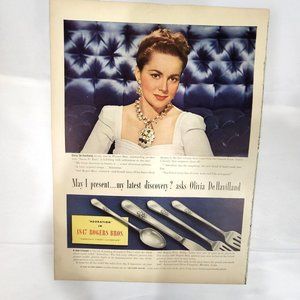 Olivia DeHavilland print vintage magazine advertising 1940 rogers silverware